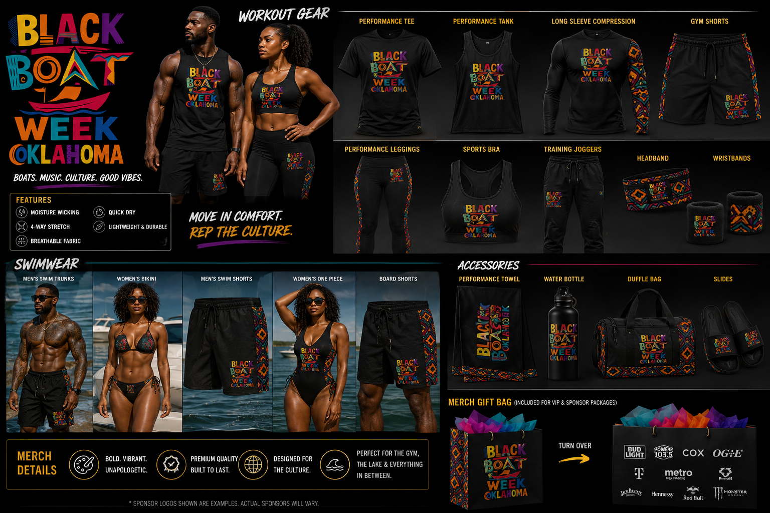 Black Boat Week Oklahoma workout gear and swimwear catalog